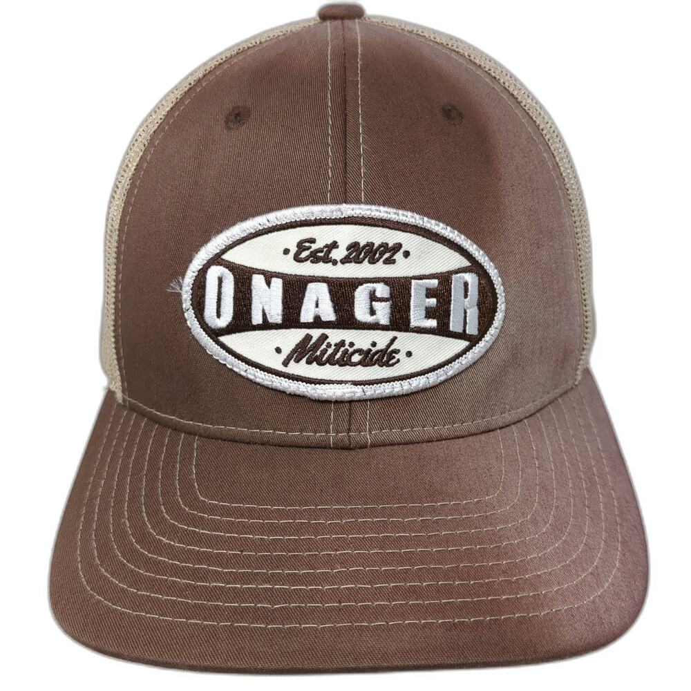 Richardson Trucker Hat Brown One Size Onager Miticide Est 2002 Mesh Back Patch